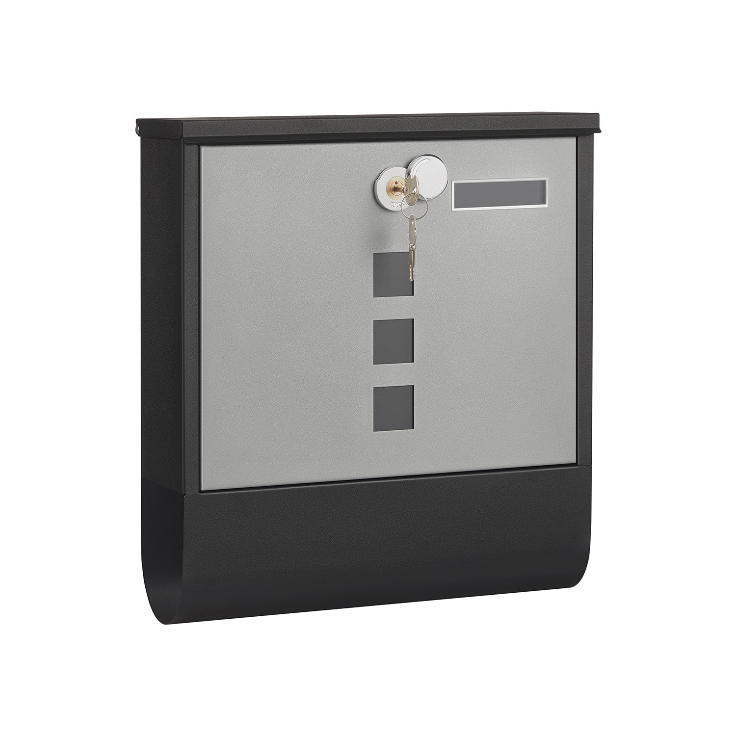 Wall Letterbox - Briefkasten - mit Zeitungsbox und Typenschild - mit Schloss - Silberschwarz
