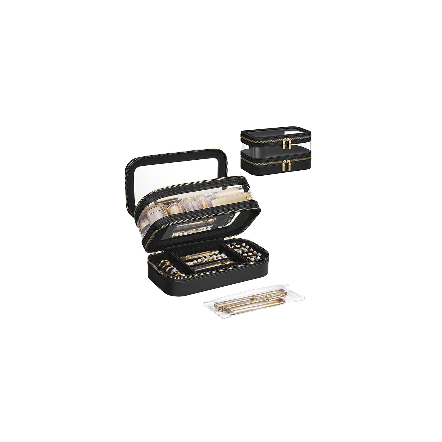 Make-up-Tasche mit Schmuckschachtel-Tintenschwarz