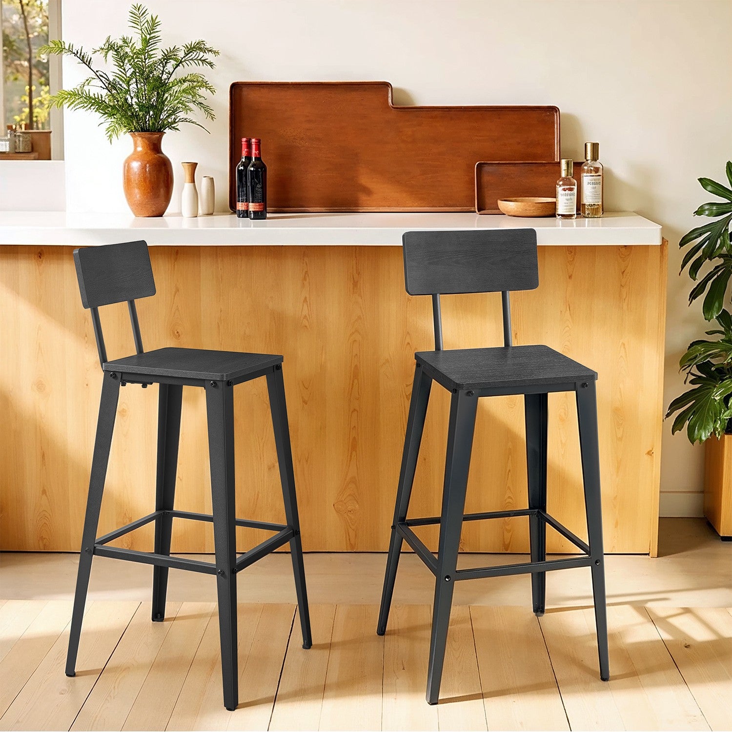 Barhocker - 2 -Set von 2 - mit Rückenlehne - EssZwart - Tinte -Black