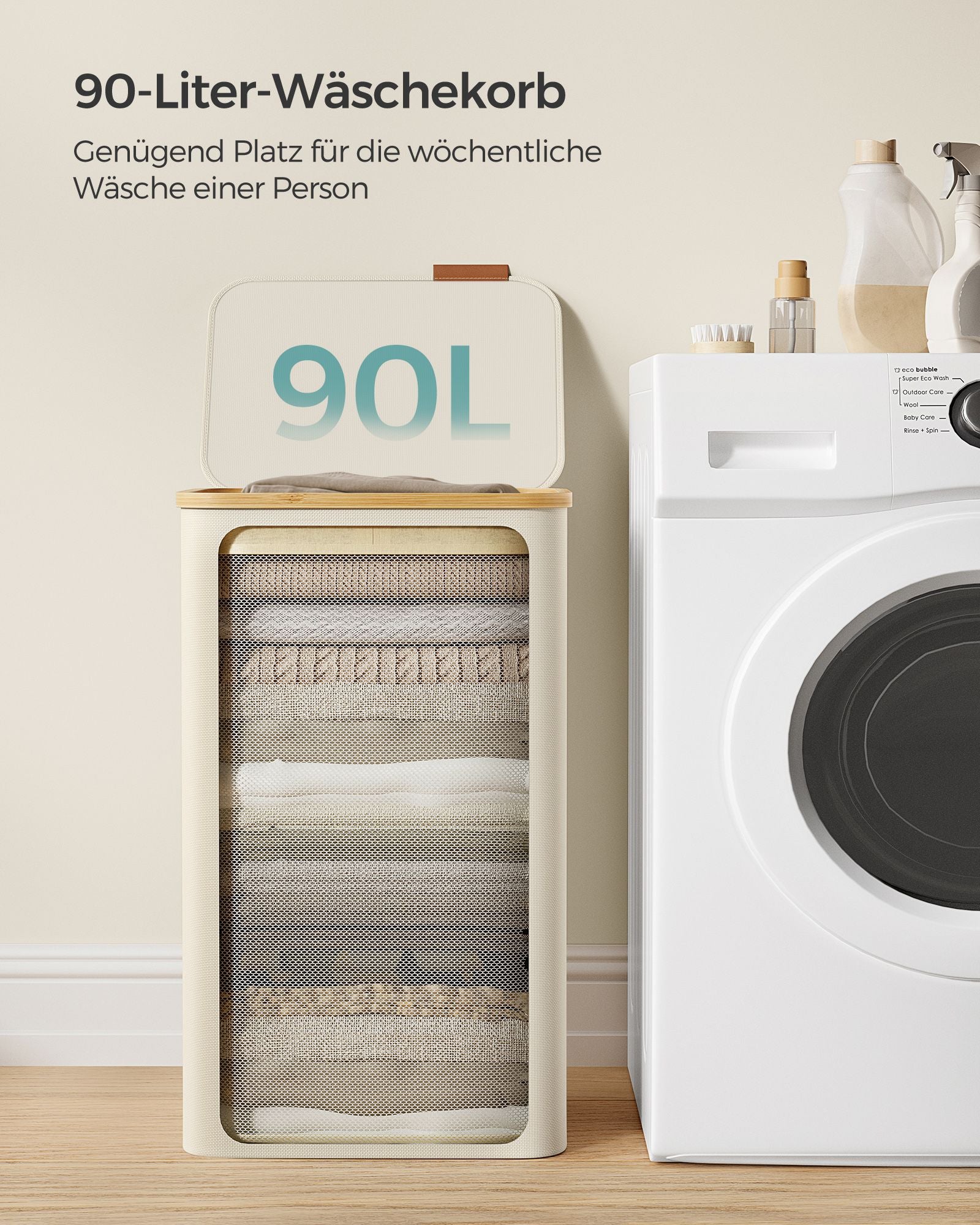 Wäschereikorb 90 Liter mit abnehmbarer Wäschebeutelcreme weiß