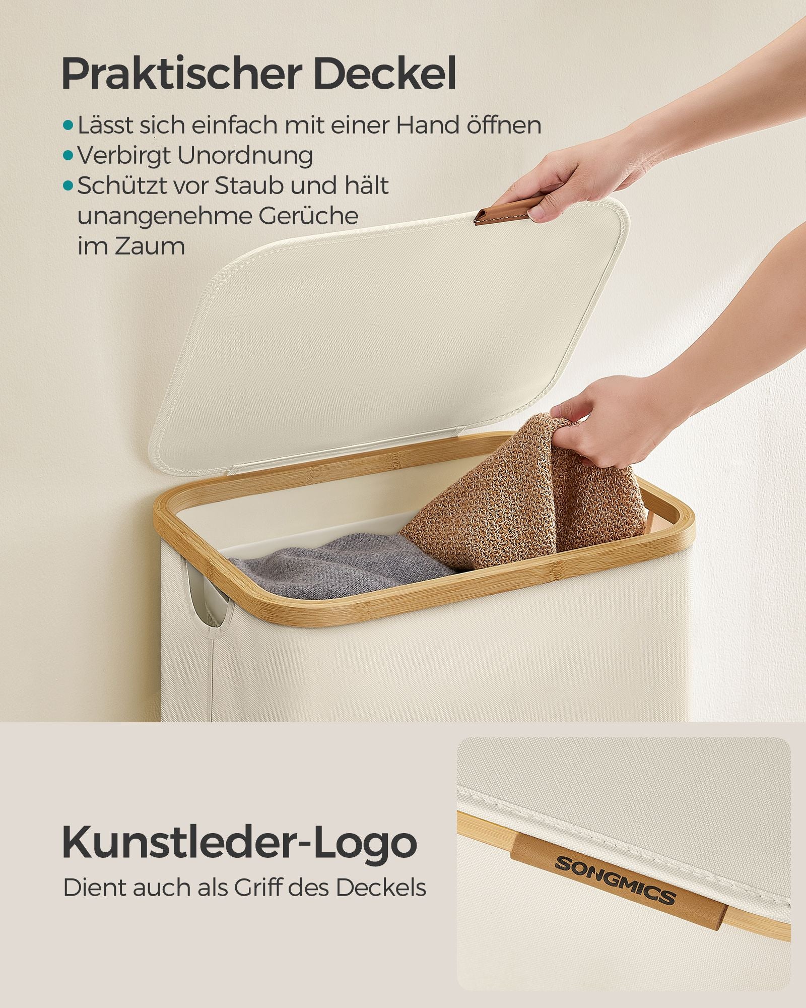 Wäschereikorb 90 Liter mit abnehmbarer Wäschebeutelcreme weiß