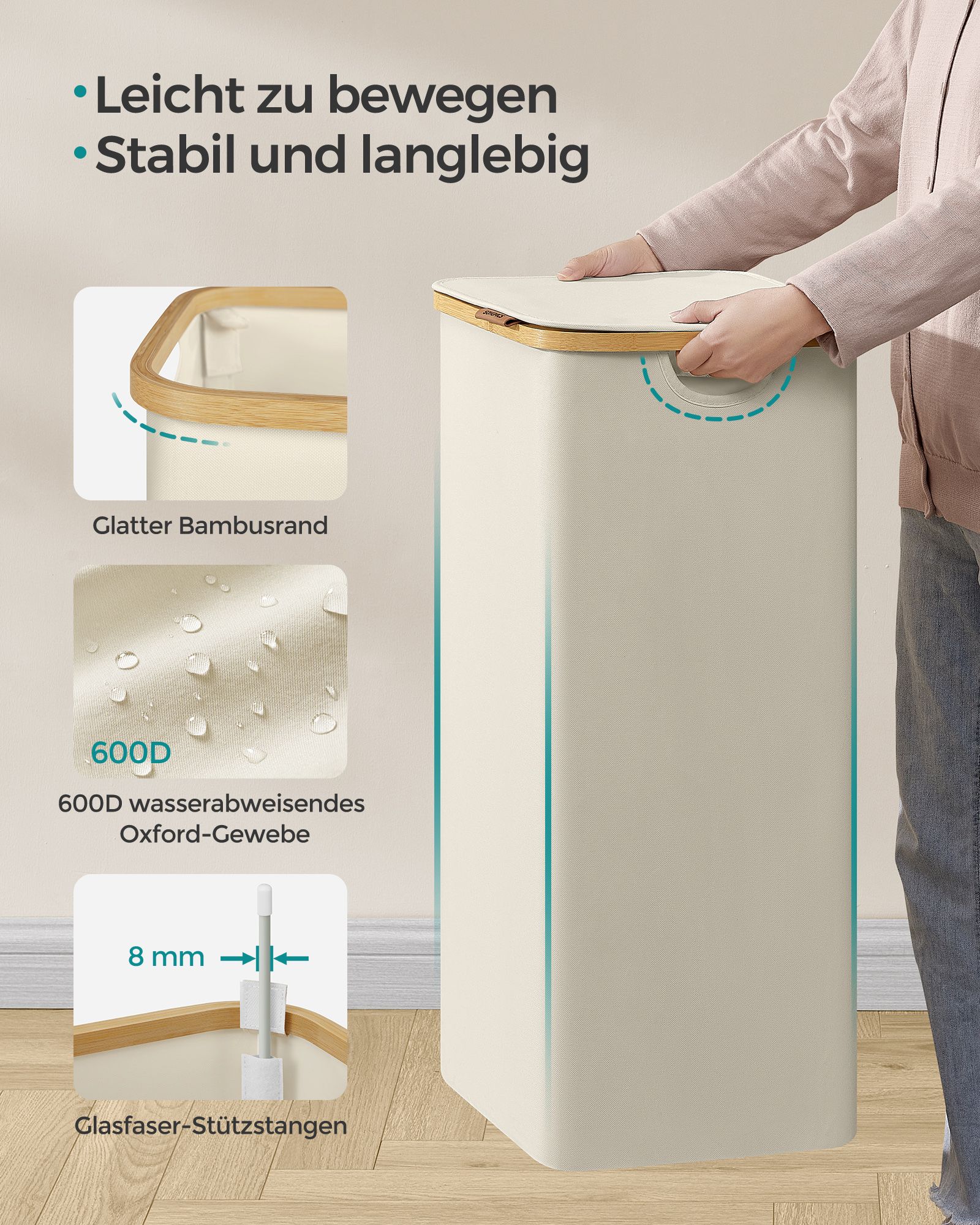 Wäschereikorb 90 Liter mit abnehmbarer Wäschebeutelcreme weiß