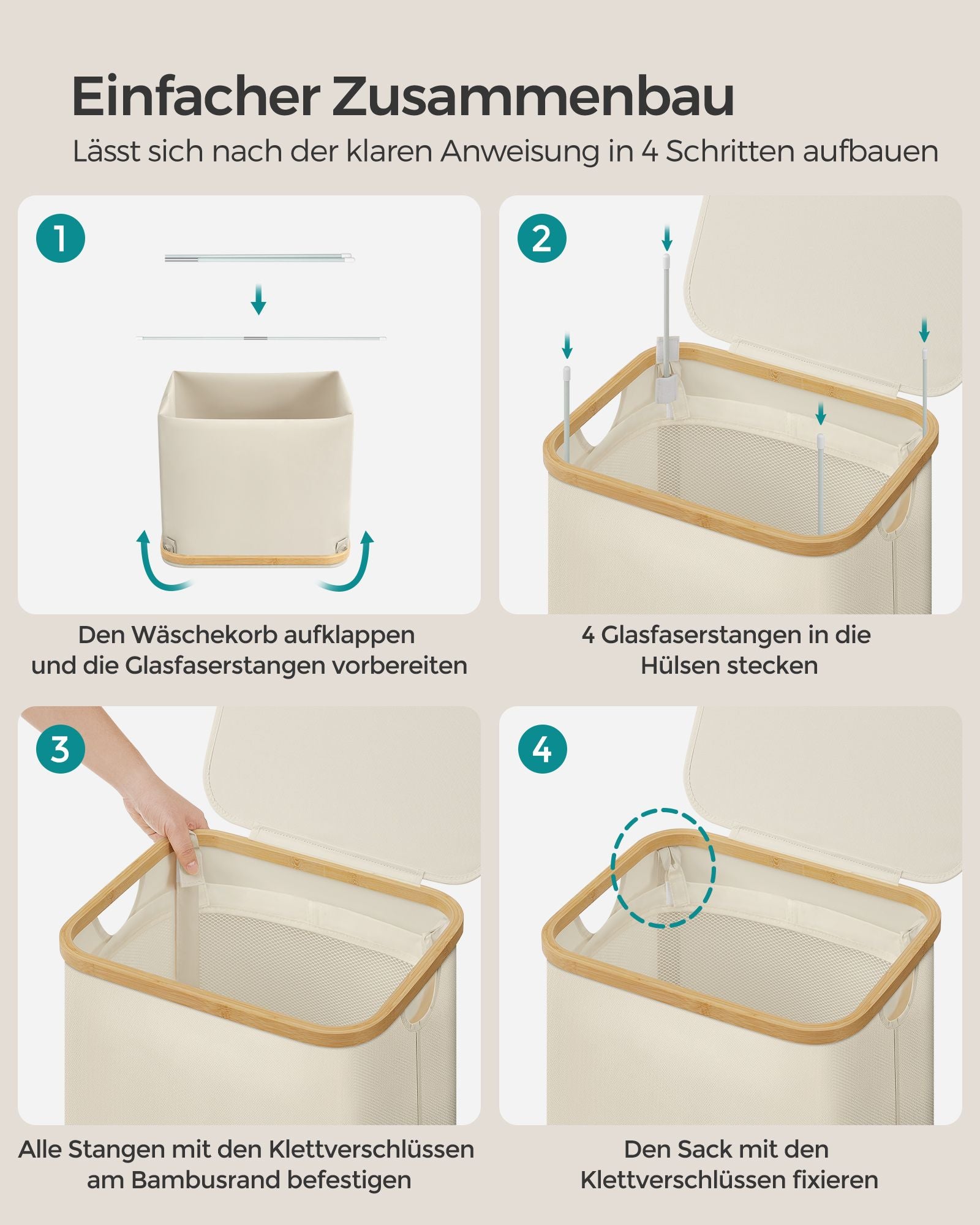 Wäschereikorb 90 Liter mit abnehmbarer Wäschebeutelcreme weiß
