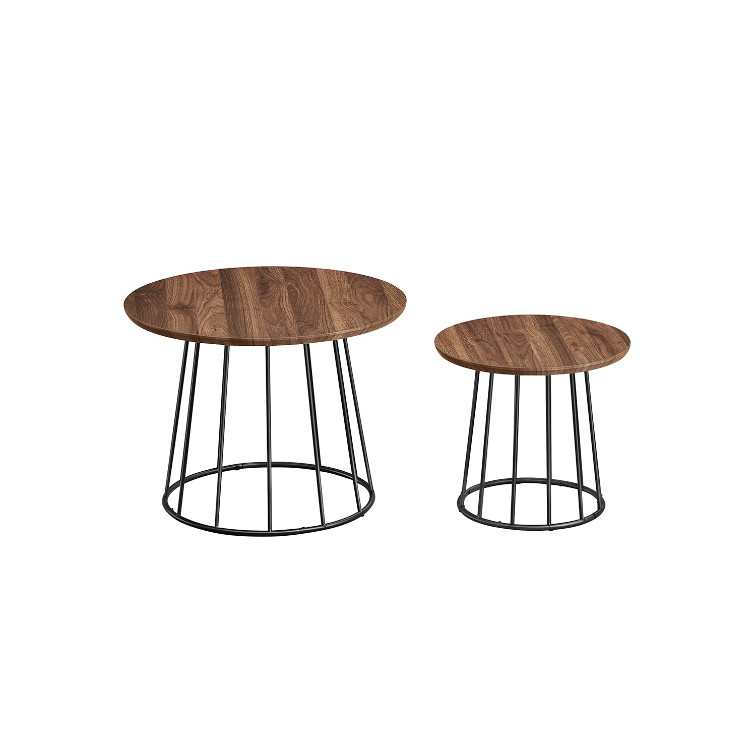 Couchtisch Set von 2 mit Stahlrahmen in natürlicher Walnussfarbe