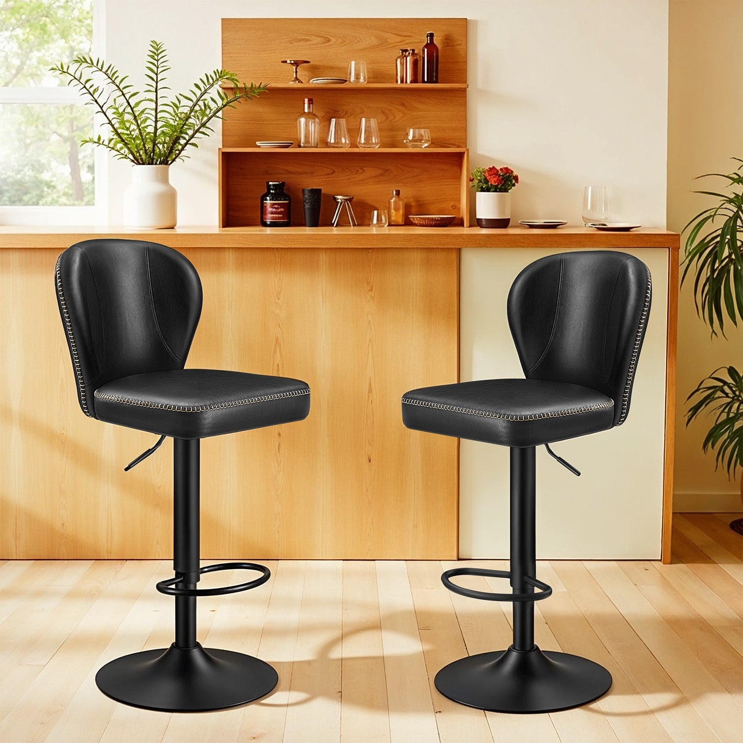 Stangenhocker - 2 - rotatierbar - mit Rückenlehne - Tinte schwarz