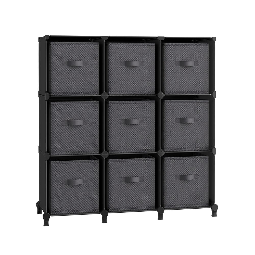 Würfelschrank - Lagerschrank - mit 9 Fächern und 9 Kisten - einfach zu montieren - schwarz