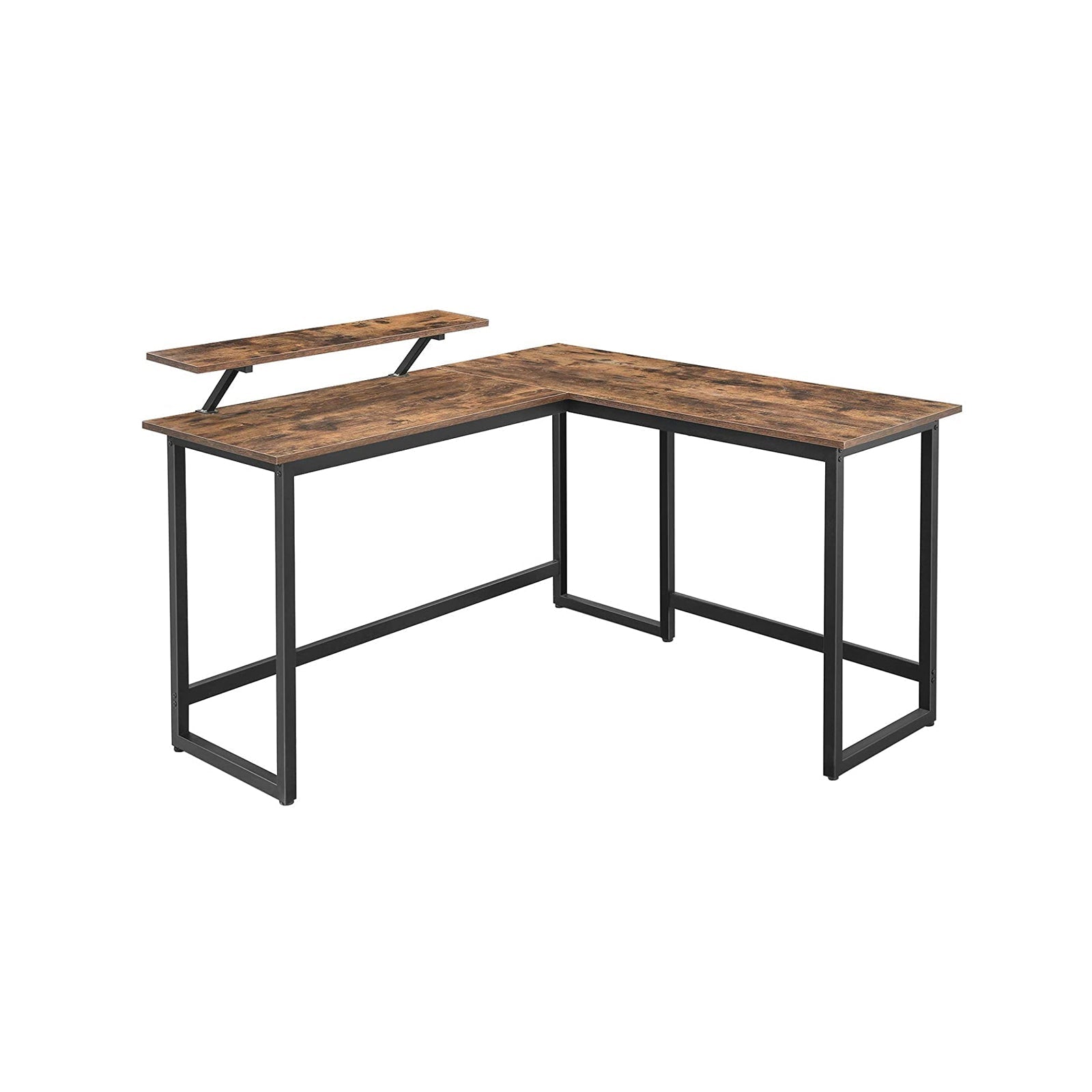 Eckagentur - l -verdrängter Schreibtisch - mit Monitorhalterung - 140 x 130 x 76 cm - Schwarz