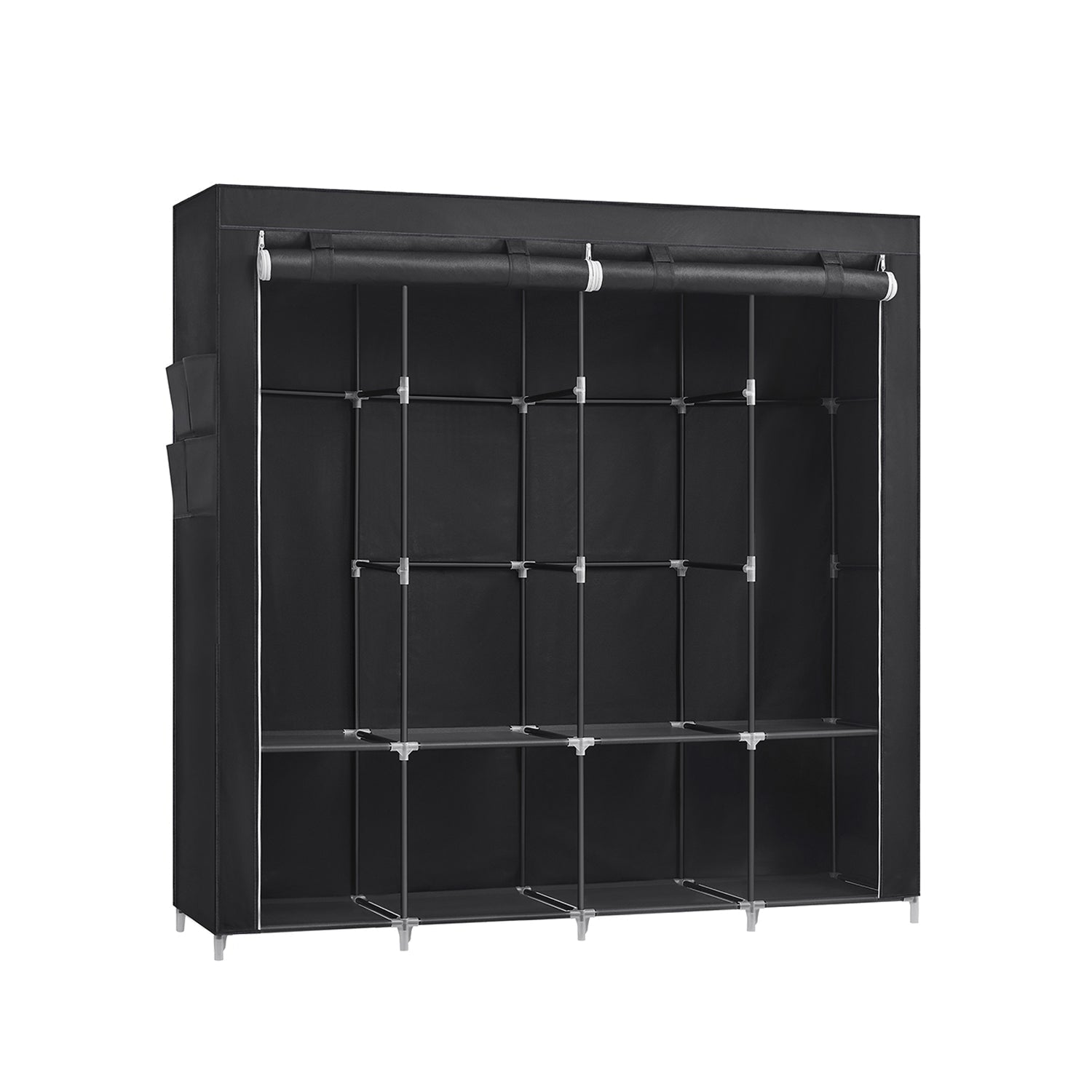 Leinenschrank - Stoffgarderobe - 45 x 170 x 167 cm - mit Regalen - Schwarz
