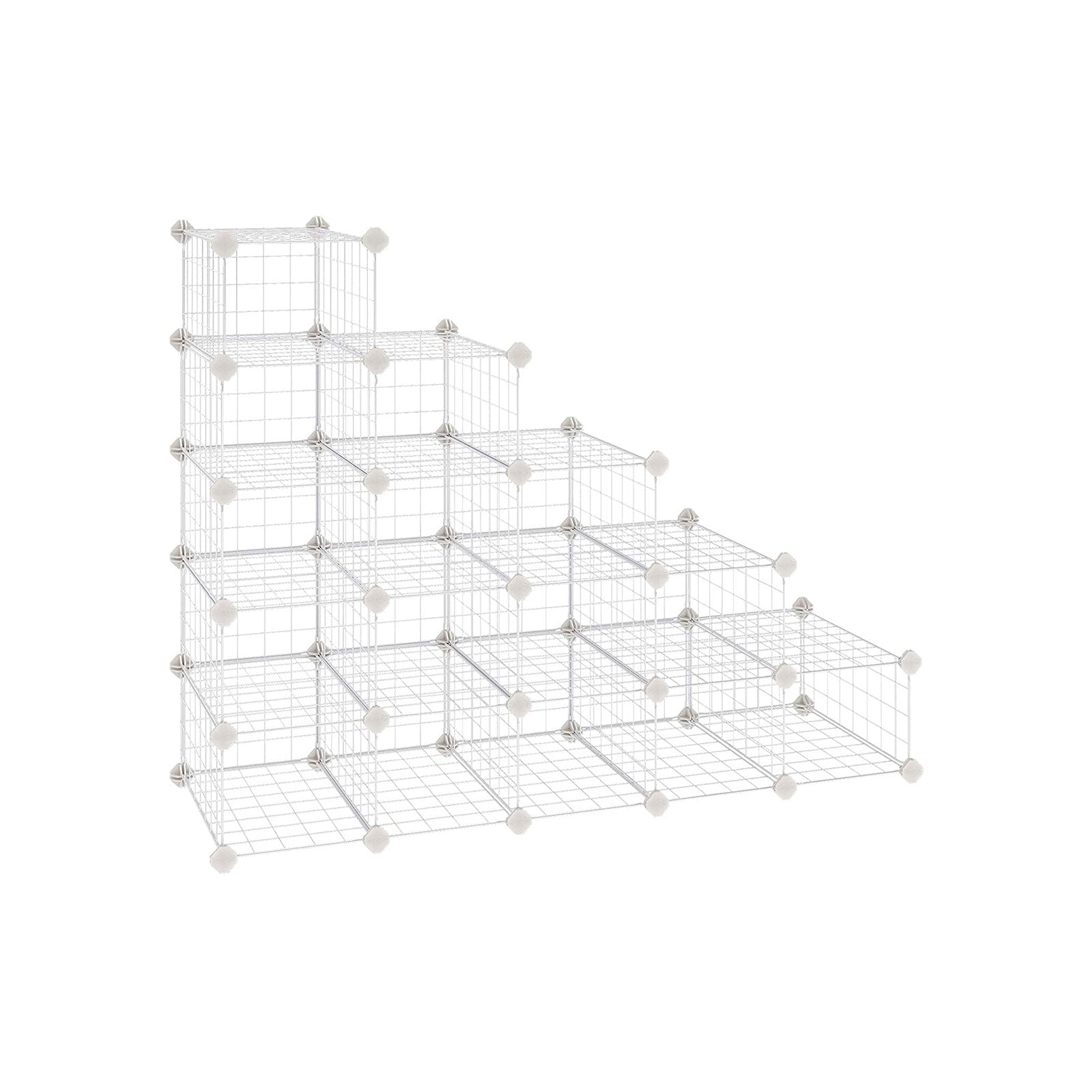 Schuhregal - Würfelschrank - 15 Metalldrahttaschen - Weiß