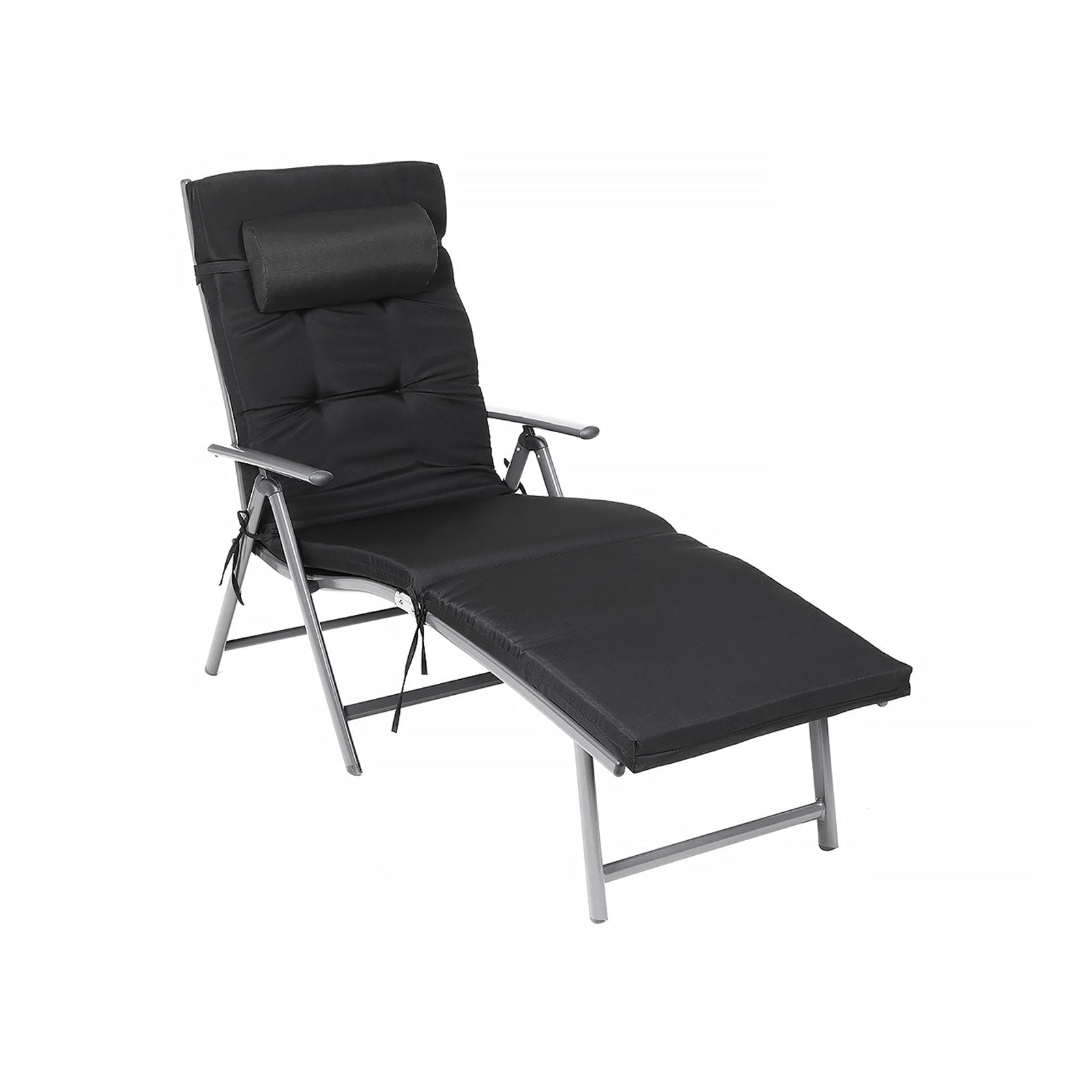 Loungestuhl - faltbar - mit abnehmbarem Kissen - Edelstahlaluminium - Schwarz