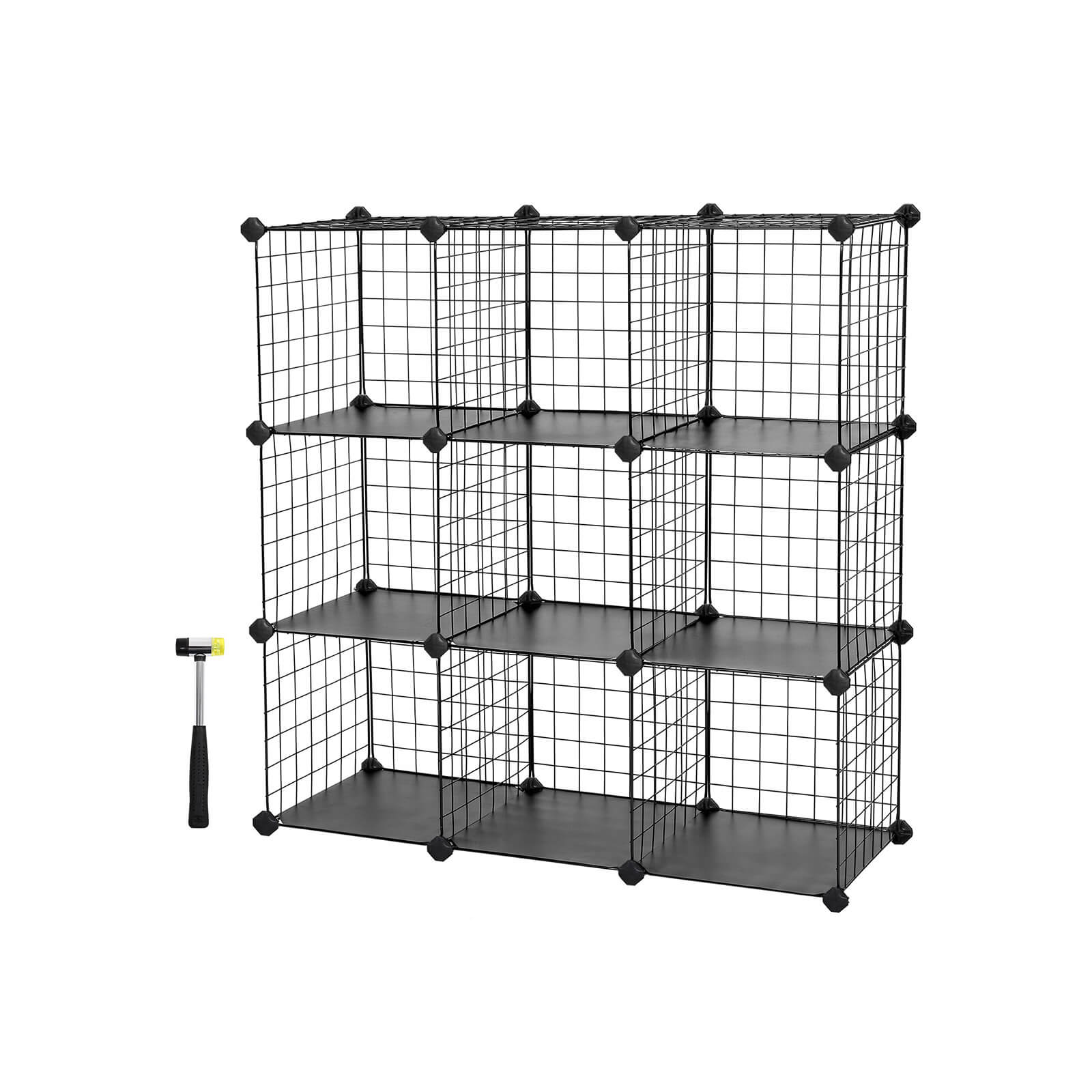 Würfelschrank - Drahtnetzplankensystem - Lagerschrank - 9 Fächer - Schwarz