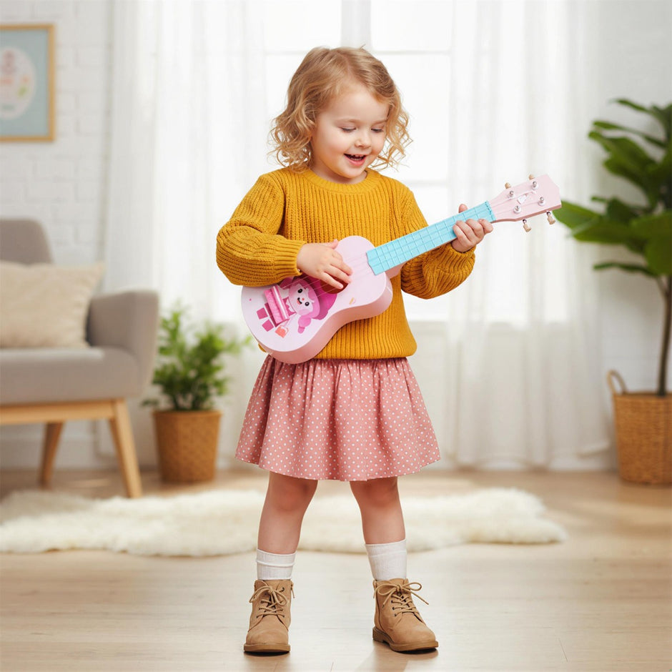 Tum – Ukulele för Barn Mini Leksaks med Nylon sträng och Band Nybörjare – 21 4 12 – Rosa