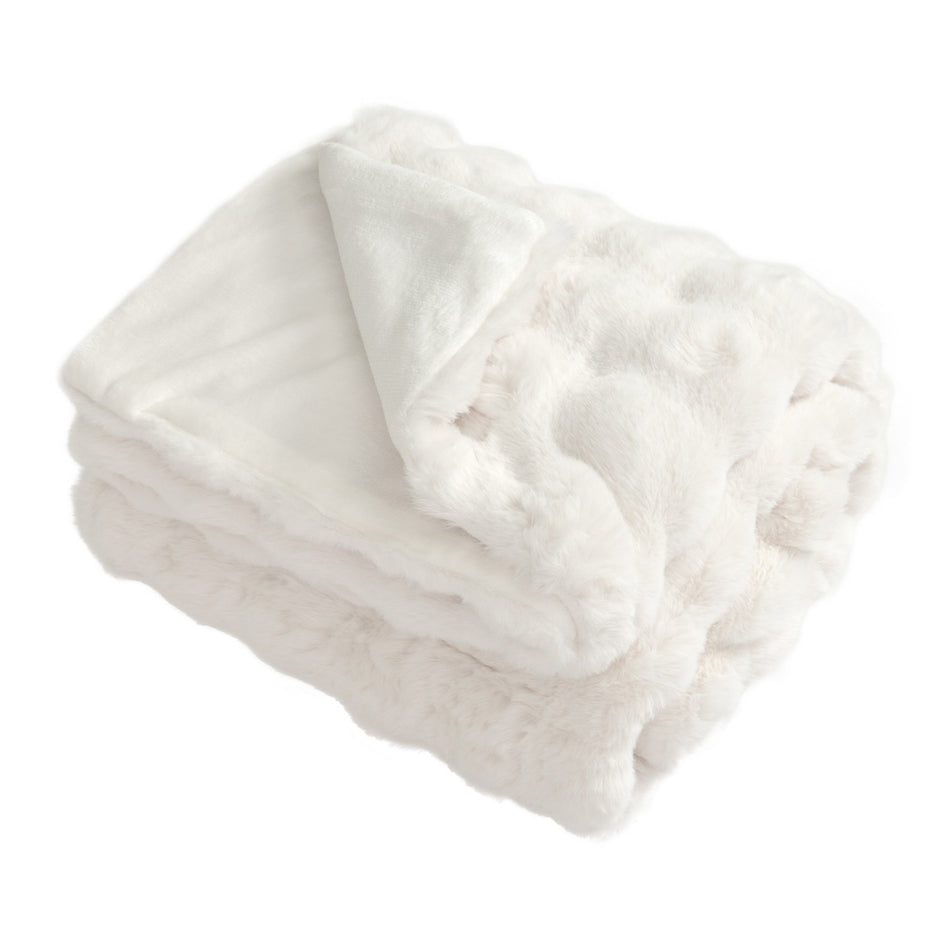 Lyxig – Konstpälsfilt Fluffig Plysch Kaninpäls Bubbel – 178 x 203 cm – Beige