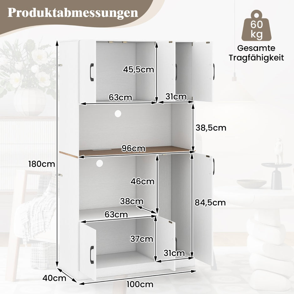 Bufféskåp – med uttag och mikrovågsställ, köksskåp i trä – Vit