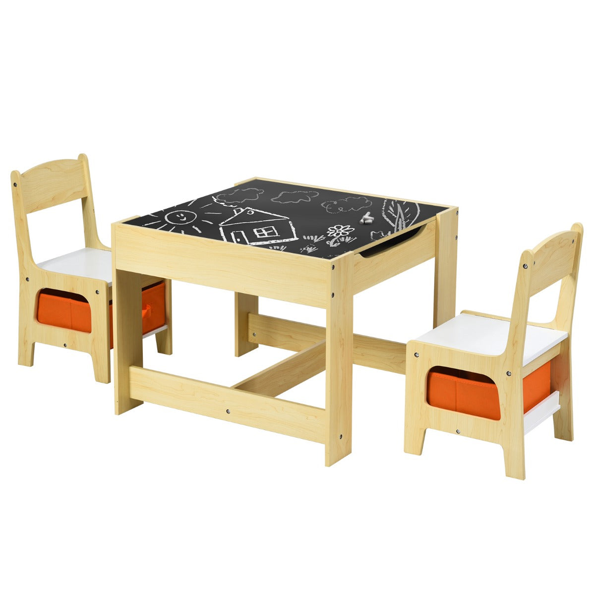 stycken – Barnsittgrupp Barnmöbler Barnsittset Barnbord med trästolar i målarbord – 3 2 3 1 – Natur