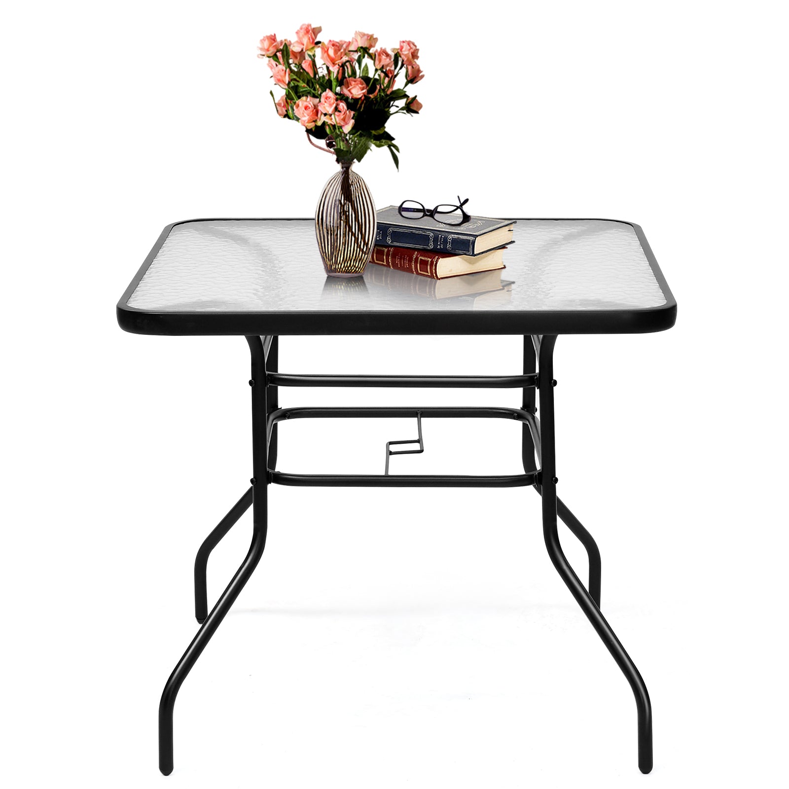 Uteplatsbord – Rektangulärt soffbord med bordsskiva Bistrobord Trädgårdsbord Glasbord – Svart