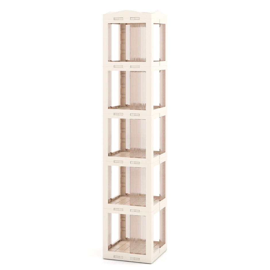360° – Svängbar Bokhylla Ihopfällbar Ställhylla Transparent Kontorshylla – 36.5 x 36 x 174 cm – Vit