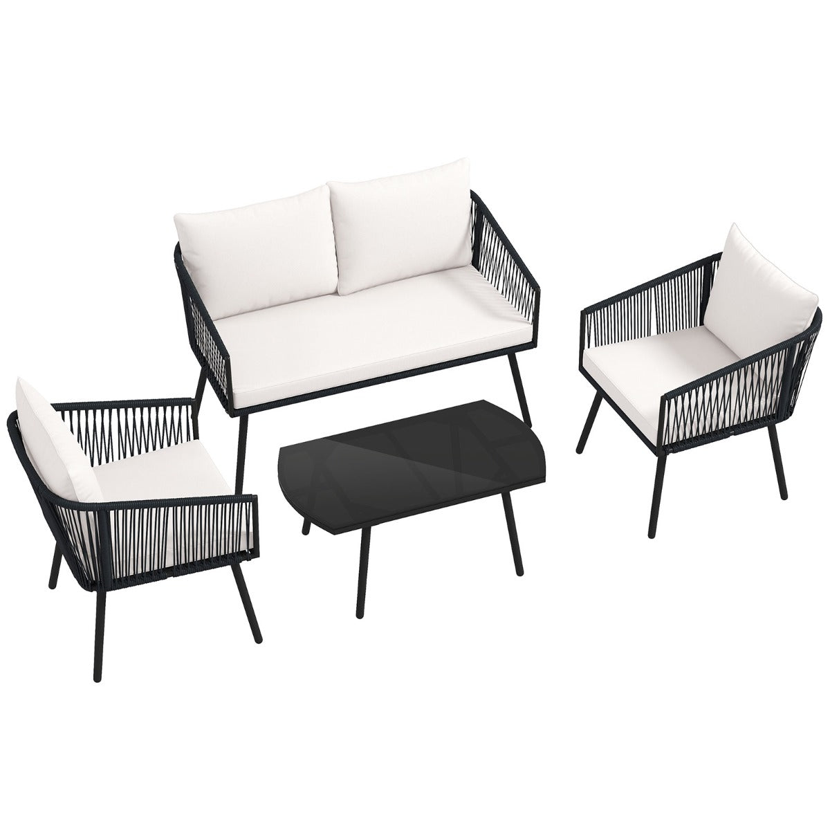 Rattan – Trädgårdsmöbler Set Balkongmöbler med sitt och ryggkuddar Terrassmöbler – Svart
