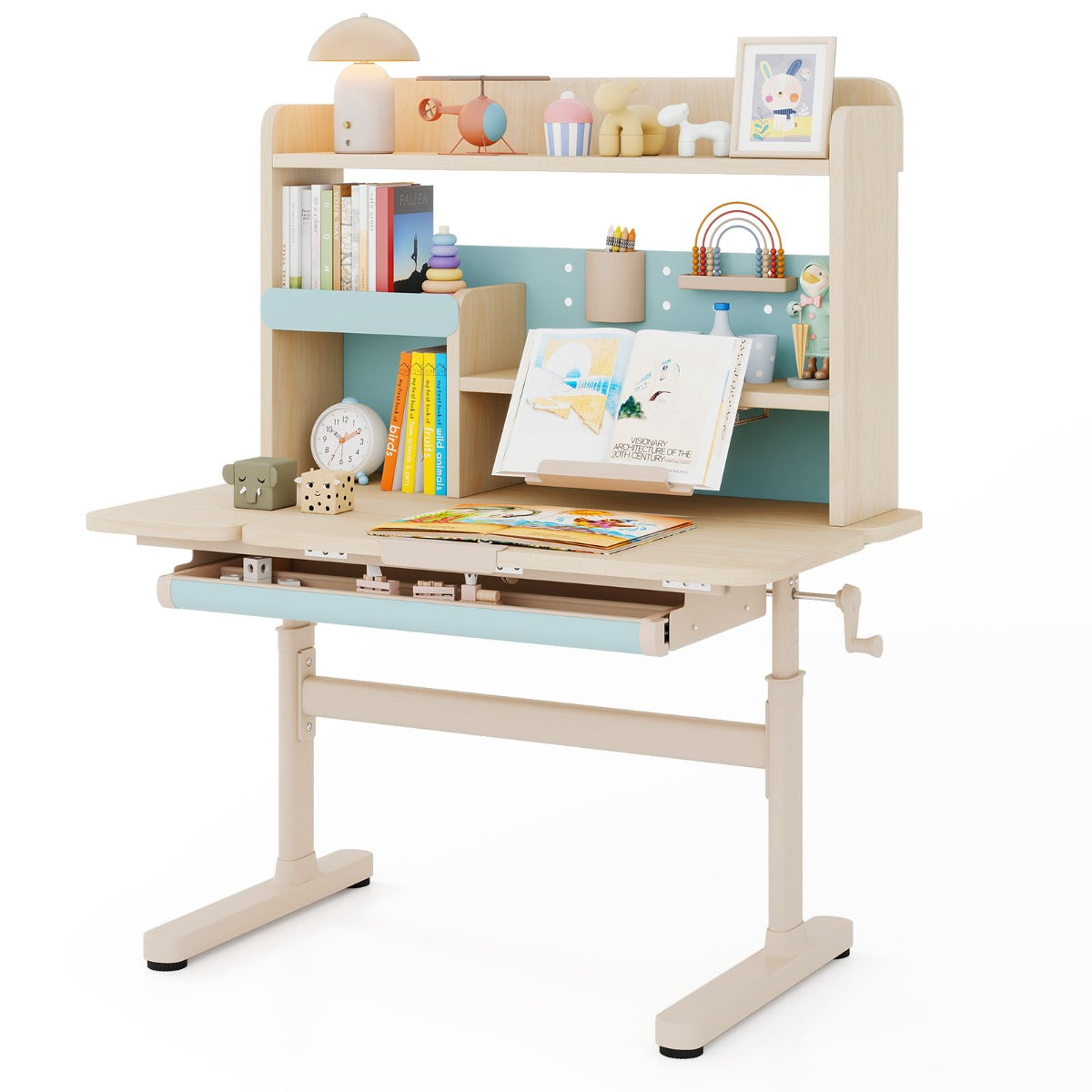 Barnskrivbord – med barnstol för skolbarn Ergonomisk – Blå