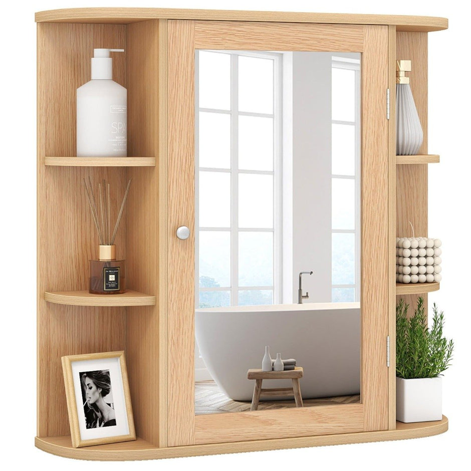 Spegelskåp – för badrum med fack och öppna hyllor – 4 6 66 x 17 x 63 cm – Natur