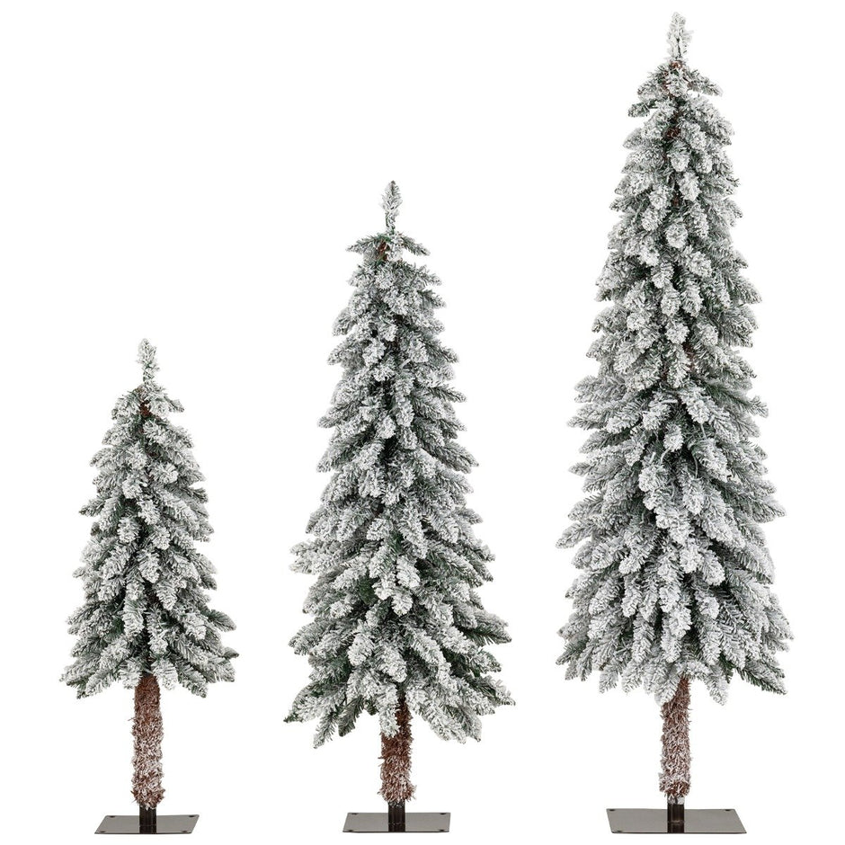 pack – konstgjorda julgranar med belysning och snö – 3 90 / 120 / 150 cm – Grön och vit