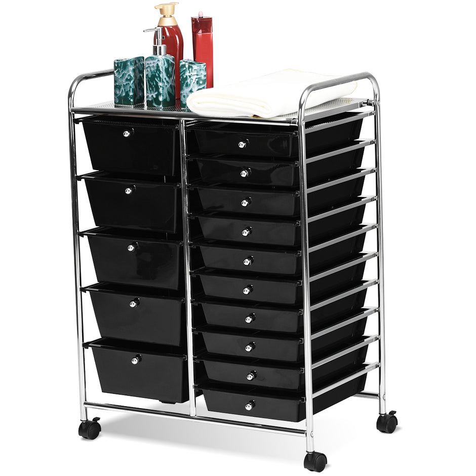 Vagn – med stapelbara lådor Rullbehållare Färgad/ – 15 63 x 37 x 87 cm – Svart