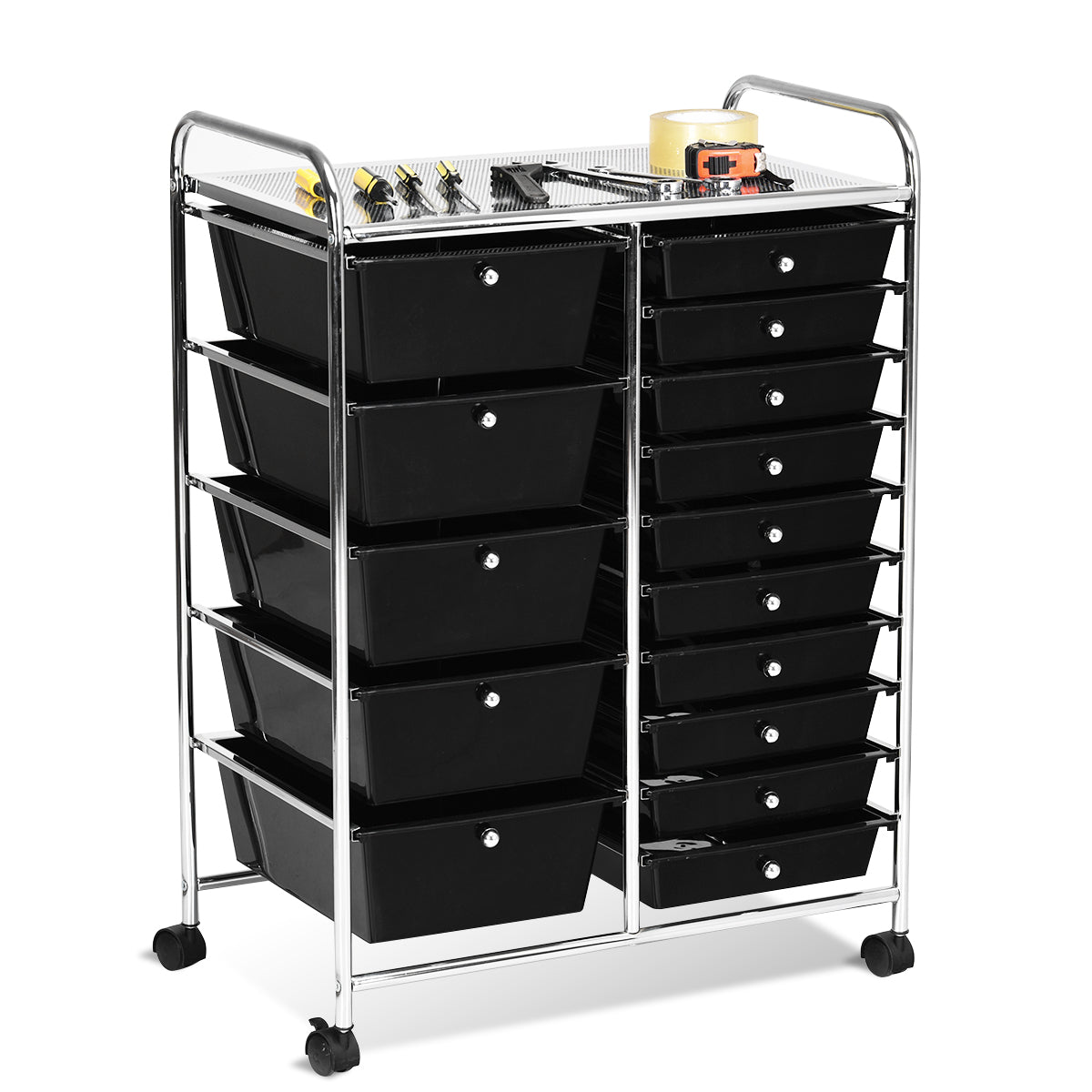 Vagn – med stapelbara lådor Rullbehållare Färgad/ – 15 63 x 37 x 87 cm – Svart