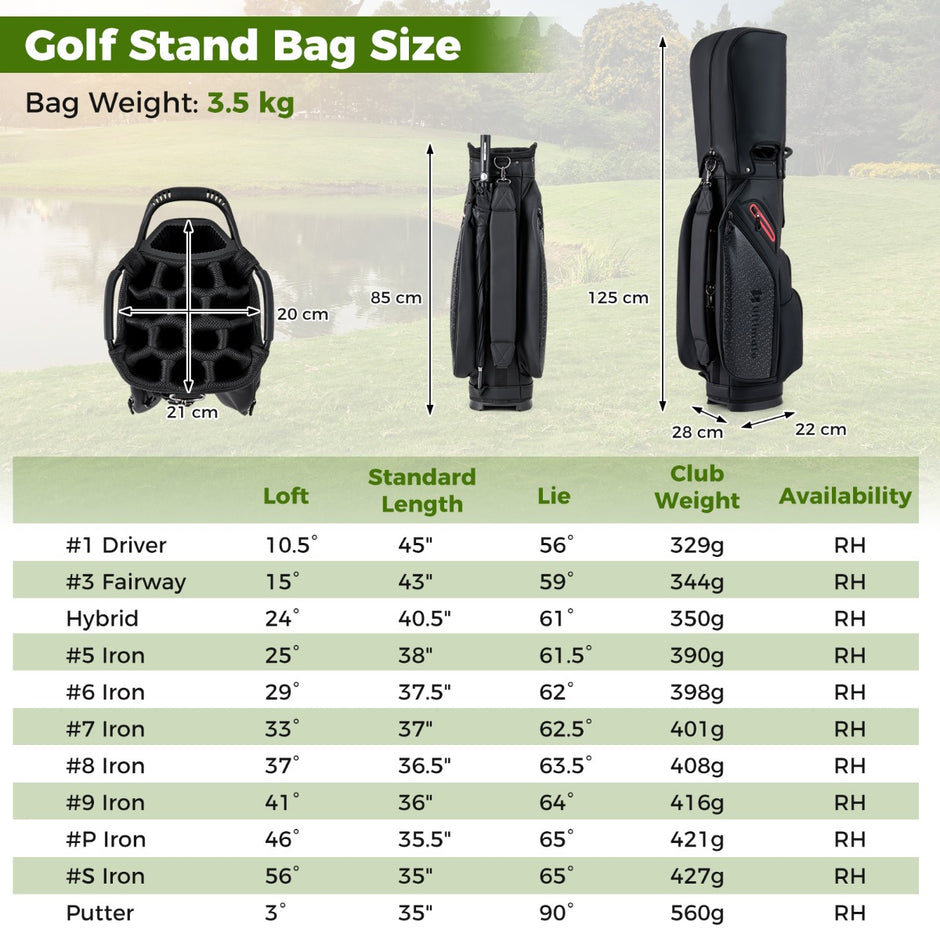Del – Golfklubba Set för Högerhänt med Golfväska Caddy Bag – 11 – Svart