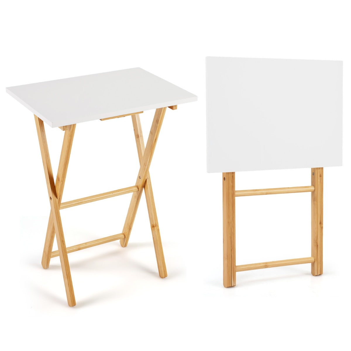 pack – hopfällbara TV brickor i bambu Bärbart sidobord, och – 2 – Natur + vit