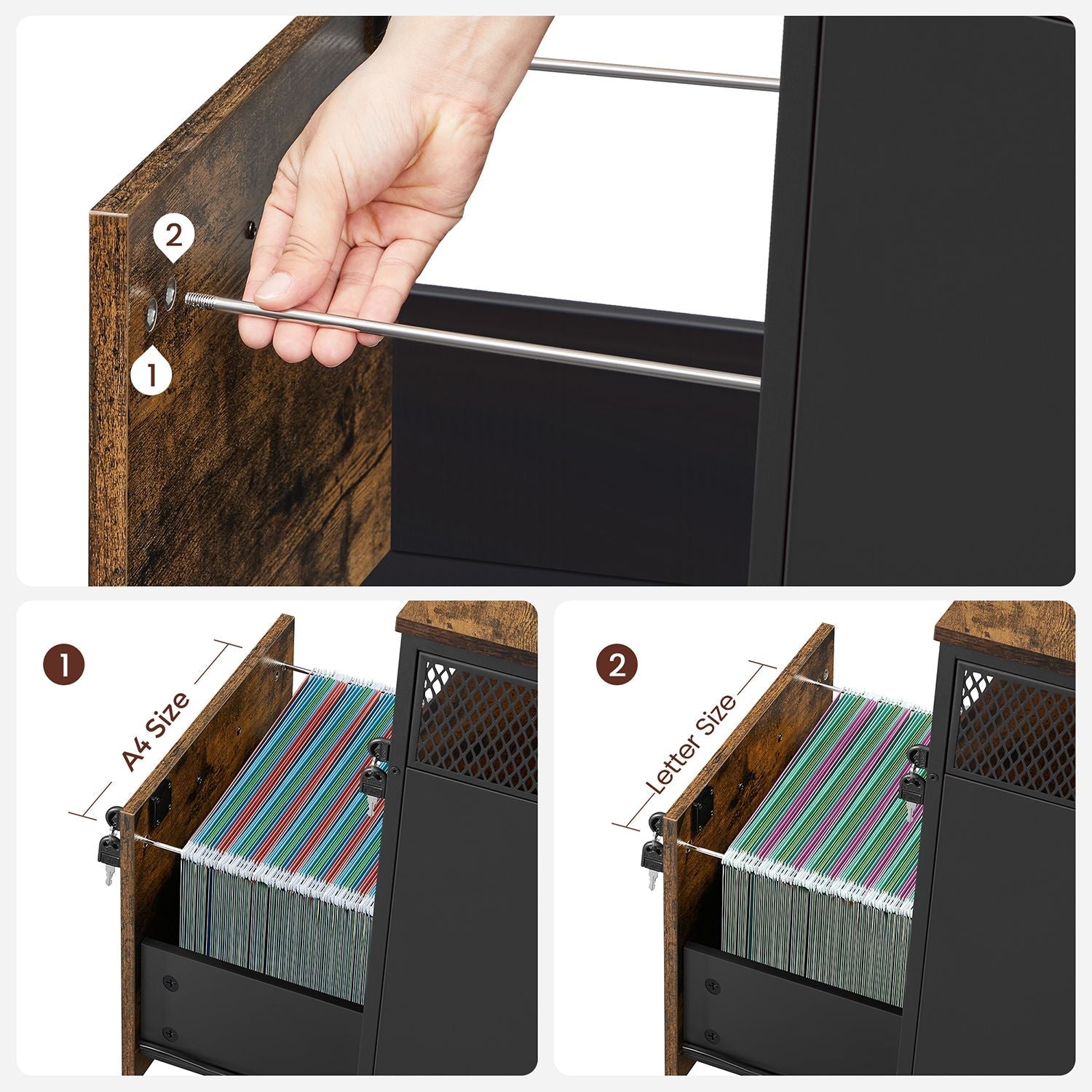 Archivschrank - Büroschrank - mit 2 Schubladen und Schloss - Holzlook - Brown