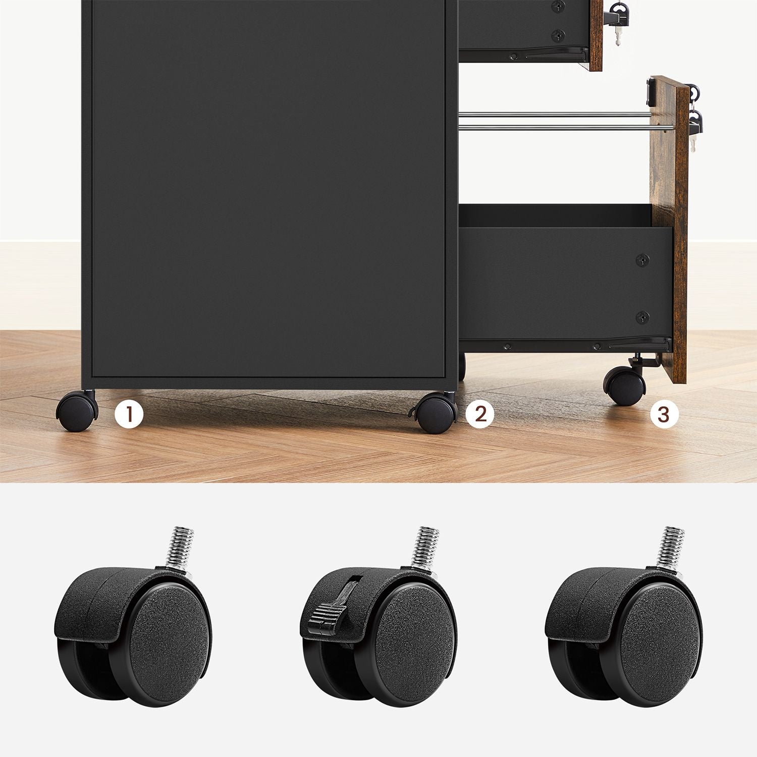 Archivschrank - Büroschrank - mit 2 Schubladen und Schloss - Holzlook - Brown
