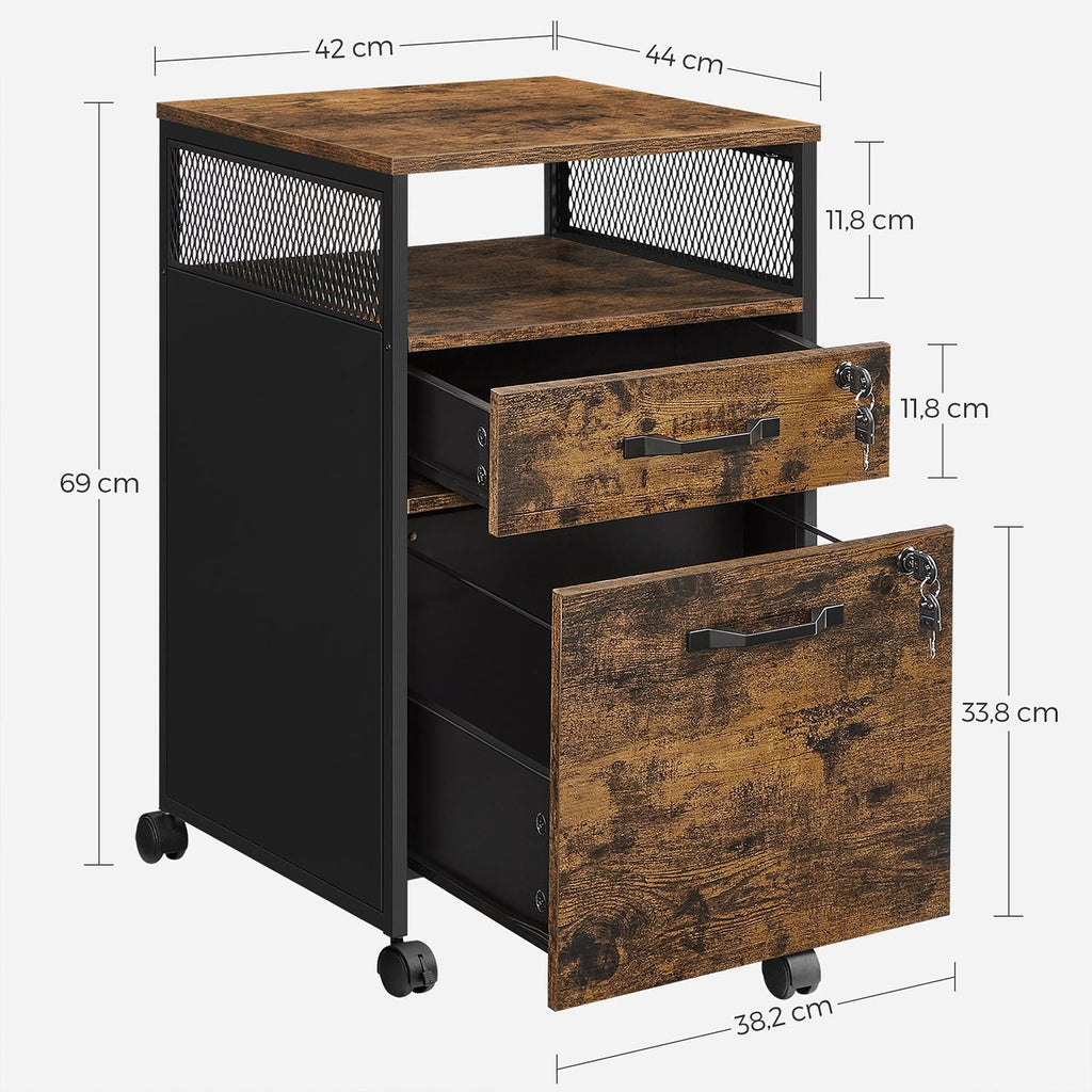Archivschrank - Büroschrank - mit 2 Schubladen und Schloss - Holzlook - Brown