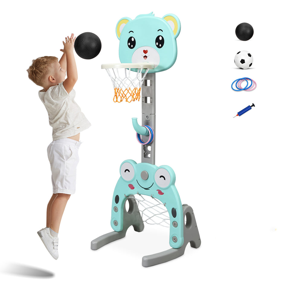 i – basketbågsset Höjdjusterbart basketställ och fotbollsmål ringkastningsspel – 3 1 – Blå