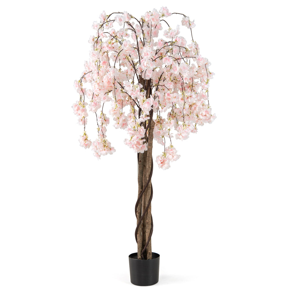 Konstgjord – körsbärsblomsträd i kruka Konstblomma med vita blommor – 163 cm – Vit