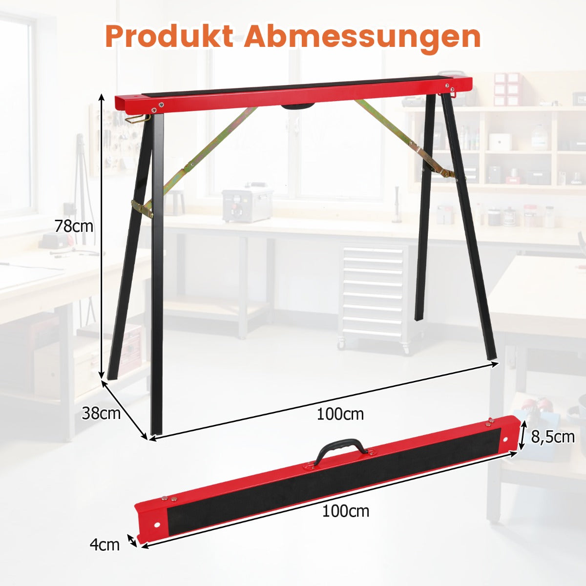 pack – bärbara sågställ i galvaniserad metall med halkfri yta svart + – 2 – Röd