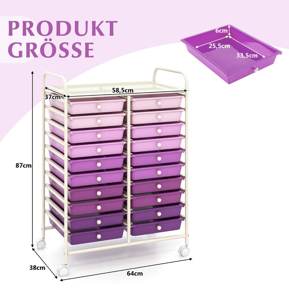 Rullvagn – med stapelbara lådor och metallstativ Rullcontainer Badrumsvagn – 20 – Lila