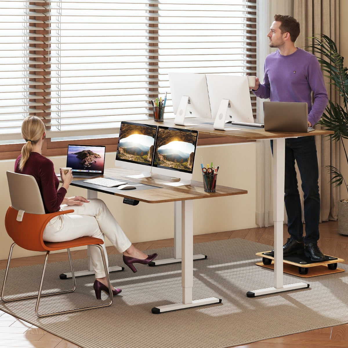 Elektriskt – ståbord höj och sänkbart skrivbord ergonomiskt sitt – 140 x 70 cm – Beige
