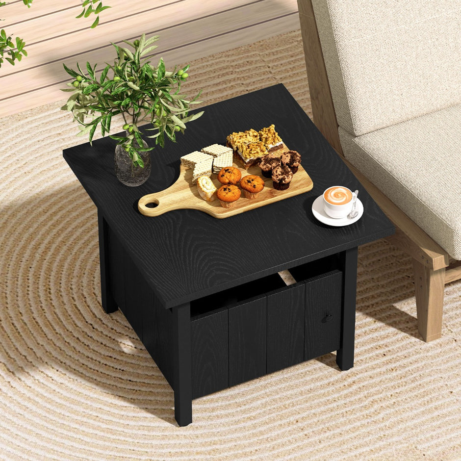 Utomhus – sidobord med parasollhål, trädgårdsbord sandpåsar, balkongbord – Ø 48 cm 2 – Svart