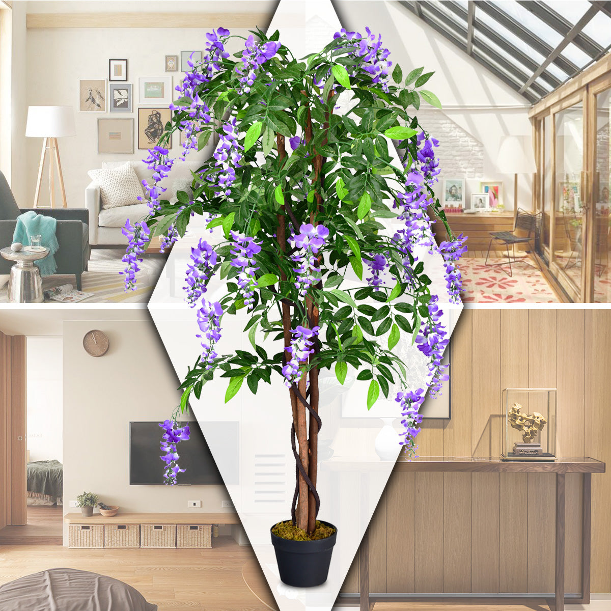 Konstgjord – växt Användbar Palm Artificiell Träd – 150 cm – Lila