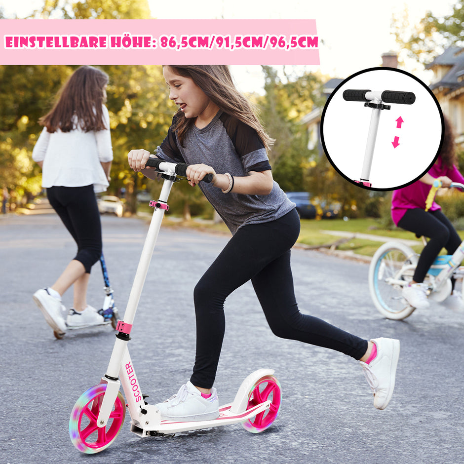 Scooter – Roller hopfällbar höjdjusterbar lastkapacitet med LED hjul – 100 kg 2 – Rosa