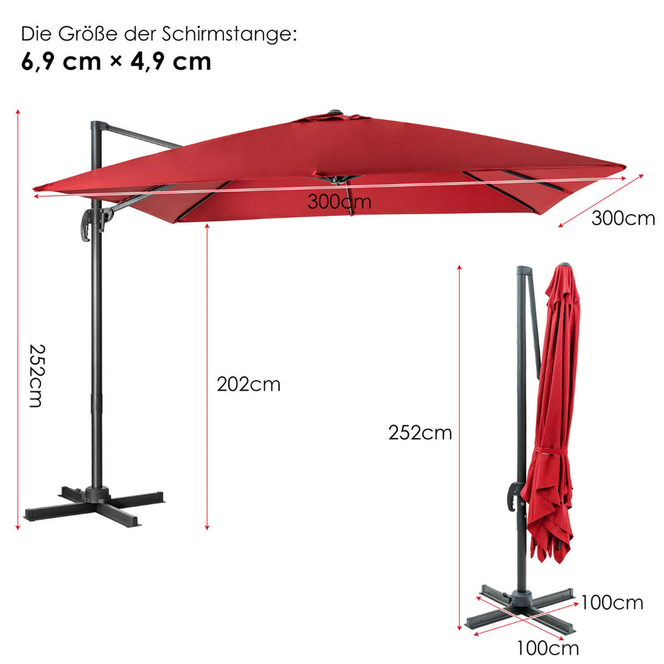 Paraply – med lutningsinställningar för trädgårdsterrasser Caféer – 3 300 x 300 x 273 cm – Vinröd