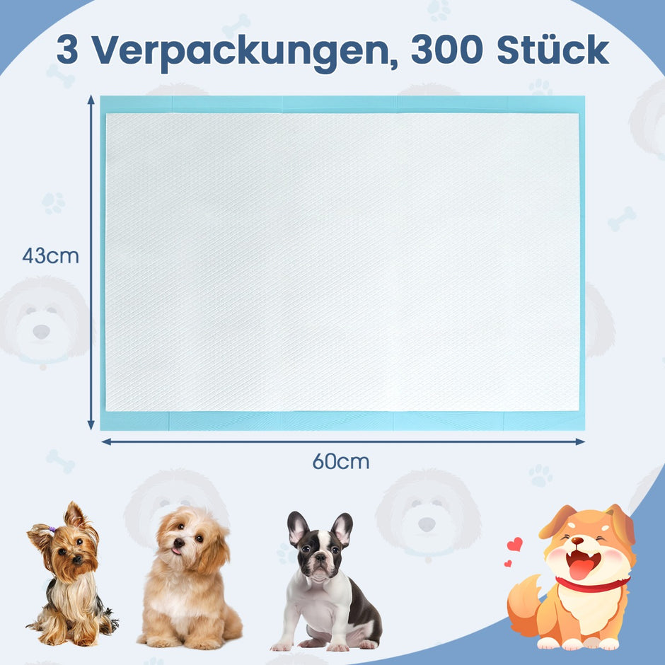 (300 – stycken) lagers läckagesäkra husdjursunderlag för rumsrenhetsträning superabsorberande – 6 60 x 43 cm – Blå