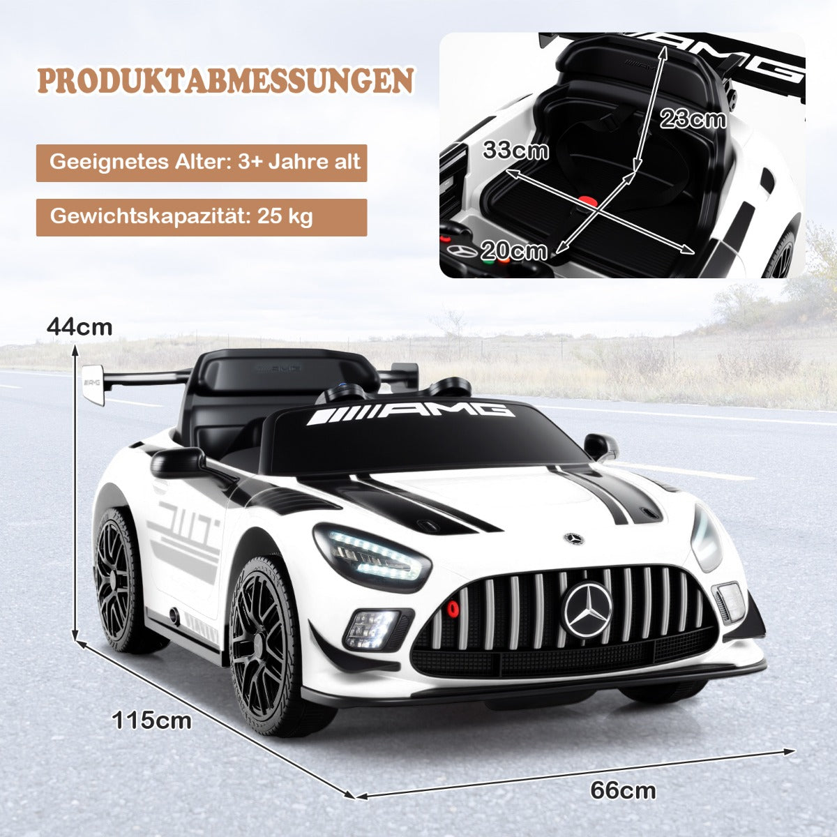 Ride – on Auto licensierad Mercedes AMG GT3 barnbil med fjärrkontroll hastigheter – 3 – Vit