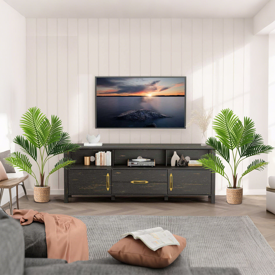 pack – Konstgjord Areca Palm Konstväxt i kruka med gröna blad – 2 90 cm – Grön
