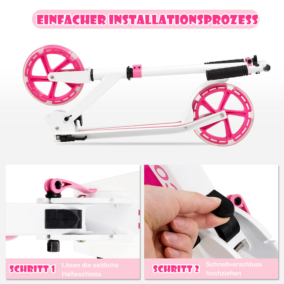 Scooter – Roller hopfällbar höjdjusterbar lastkapacitet med LED hjul – 100 kg 2 – Rosa
