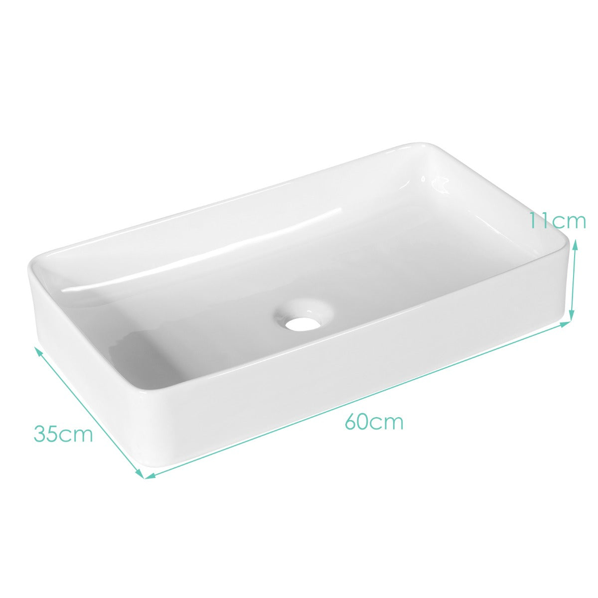 Tvättställ – Porslinskonstfat Keramiskt handfat med popup avlopp – 60 x 35 x 11 cm – Vit