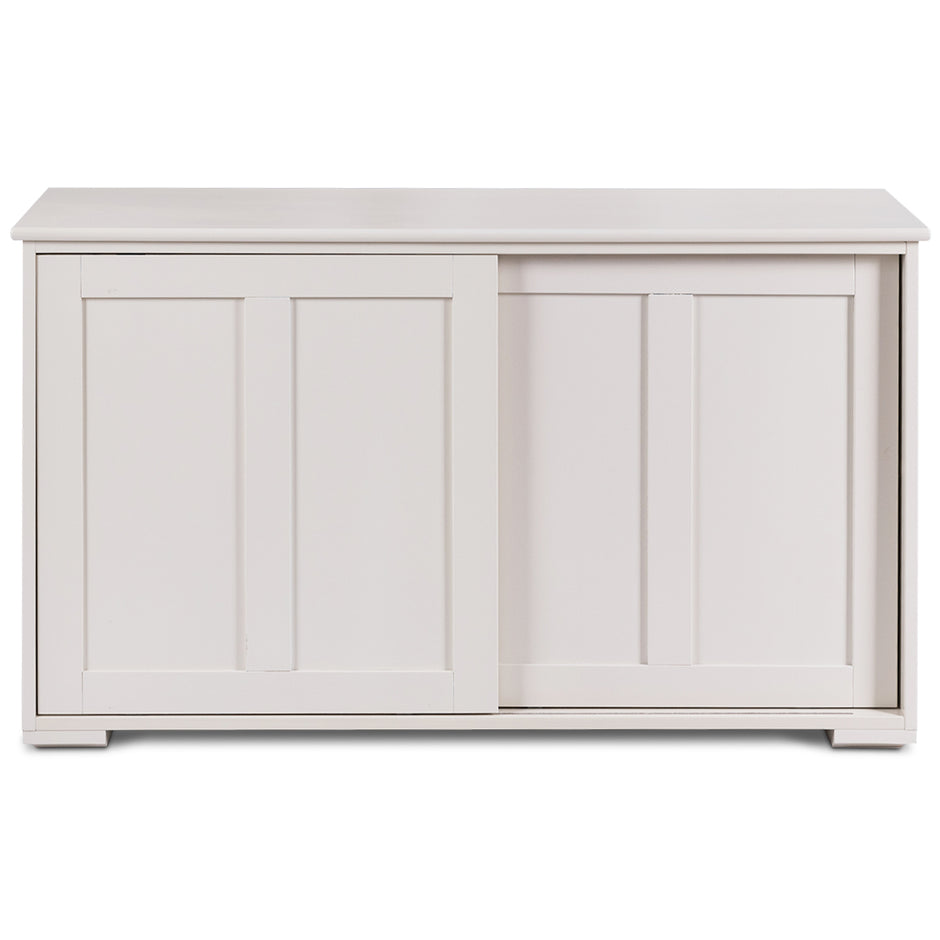 Skänk – Köksskåp Sidoskåp med skjutdörrar Vit/Brun – 106,5 x 33 x 60 cm – Beige