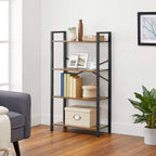 Bücherregal - 4 Level - Lagerregal mit Stahlrahmen - 120 cm hoch - braun/schwarz