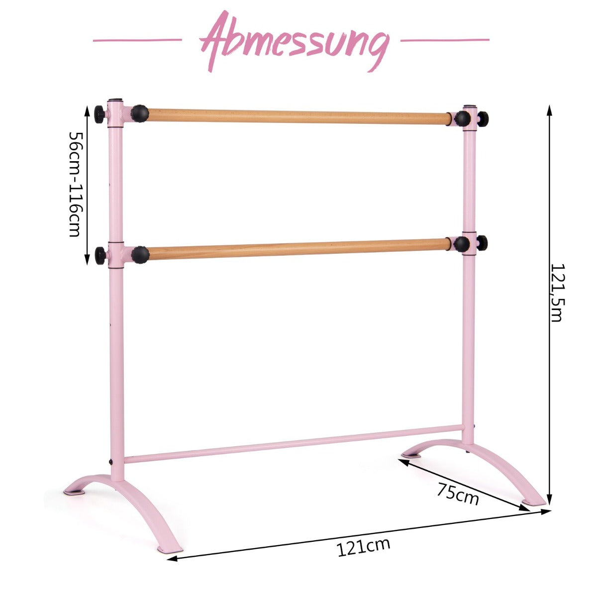 Fristående – balettstång Ballet Bar steg höj och sänkbar med trästänger – 4 2 120 cm – Rosa