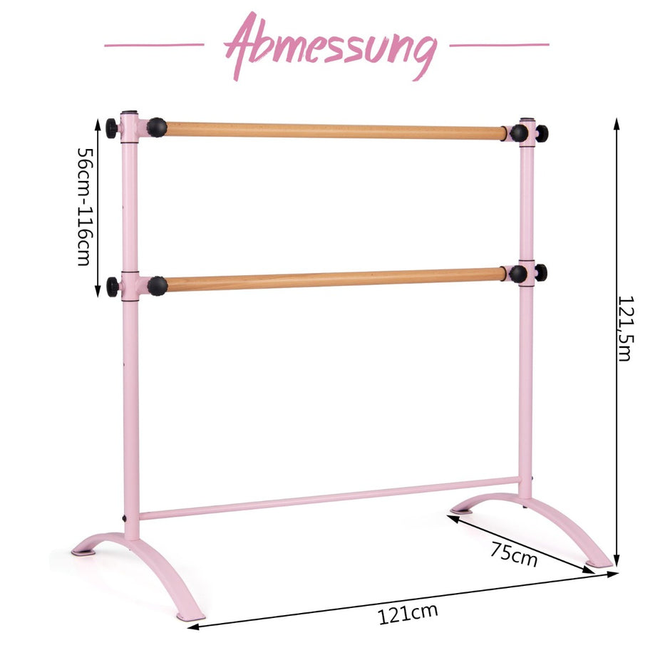 Fristående – balettstång Ballet Bar steg höj och sänkbar med trästänger – 4 2 120 cm – Rosa